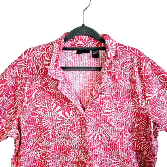 Gloria Vanderbilt Women's L Tropical Floral Print Button Down Pink Resortwear - Picture 2 of 5